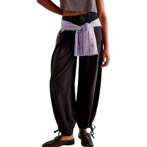 imagechouyatou Womens Boyfriend Baggy Lotus Jeans Y2k Barrel Jeans Drawstring Bottom Wide Leg Pleated Denim PantsBlack