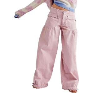 imagechouyatou Womens Boyfriend Baggy Lotus Jeans Y2k Barrel Jeans Drawstring Bottom Wide Leg Pleated Denim PantsPink