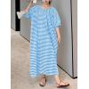 imagechouyatou Womens Casual Gingham LooseFit Swing Dress Cotton Lantern Puff Sleeve Plaid Midi Long DressBlue
