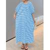 imagechouyatou Womens Casual Gingham LooseFit Swing Dress Cotton Lantern Puff Sleeve Plaid Midi Long DressBlue