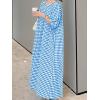 imagechouyatou Womens Casual Gingham LooseFit Swing Dress Cotton Lantern Puff Sleeve Plaid Midi Long DressBlue