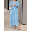 imagechouyatou Womens Casual Gingham LooseFit Swing Dress Cotton Lantern Puff Sleeve Plaid Midi Long DressBlue