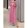 imagechouyatou Womens Casual Gingham LooseFit Swing Dress Cotton Lantern Puff Sleeve Plaid Midi Long DressRed