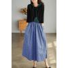 imagechouyatou Womens Cotton Linen Pants Elastic Waist Plaid Gingham Wide Leg Capri Palazzo PantsBlue Gingham