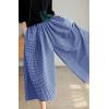 imagechouyatou Womens Cotton Linen Pants Elastic Waist Plaid Gingham Wide Leg Capri Palazzo PantsBlue Gingham
