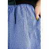 imagechouyatou Womens Cotton Linen Pants Elastic Waist Plaid Gingham Wide Leg Capri Palazzo PantsBlue Gingham