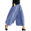 imagechouyatou Womens Cotton Linen Pants Elastic Waist Plaid Gingham Wide Leg Capri Palazzo PantsBlue Gingham