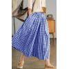 imagechouyatou Womens Cotton Linen Pants Elastic Waist Plaid Gingham Wide Leg Capri Palazzo PantsBright Blue