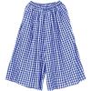 imagechouyatou Womens Cotton Linen Pants Elastic Waist Plaid Gingham Wide Leg Capri Palazzo PantsBright Blue