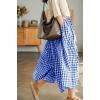 imagechouyatou Womens Cotton Linen Pants Elastic Waist Plaid Gingham Wide Leg Capri Palazzo PantsBright Blue
