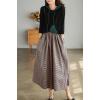 imagechouyatou Womens Cotton Linen Pants Elastic Waist Plaid Gingham Wide Leg Capri Palazzo PantsBrown Gingham