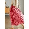 imagechouyatou Womens Cotton Linen Pants Elastic Waist Plaid Gingham Wide Leg Capri Palazzo PantsRed