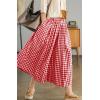 imagechouyatou Womens Cotton Linen Pants Elastic Waist Plaid Gingham Wide Leg Capri Palazzo PantsRed