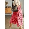 imagechouyatou Womens Cotton Linen Pants Elastic Waist Plaid Gingham Wide Leg Capri Palazzo PantsRed