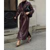 imagechouyatou Womens Fall Belted Faux Leather Trench Coat Double Breasted Maxi Long Winter Pea CoatRed