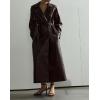 imagechouyatou Womens Fall Belted Faux Leather Trench Coat Double Breasted Maxi Long Winter Pea CoatRed