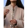 imagechouyatou Womens Fall Business Casual Herringbone Jacket Loose Fit Collarless Button Down CoatKhaki