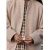 imagechouyatou Womens Fall Business Casual Herringbone Jacket Loose Fit Collarless Button Down CoatKhaki