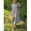imagechouyatou Womens Summer Striped Midi Long Shirt Dress Casual Loose Short Sleeve Button Down DressBlack