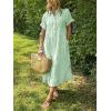 imagechouyatou Womens Summer Striped Midi Long Shirt Dress Casual Loose Short Sleeve Button Down DressGreen