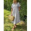 imagechouyatou Womens Summer Striped Midi Long Shirt Dress Casual Loose Short Sleeve Button Down DressGrey