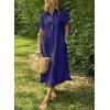imagechouyatou Womens Summer Striped Midi Long Shirt Dress Casual Loose Short Sleeve Button Down DressNavy Blue