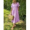 imagechouyatou Womens Summer Striped Midi Long Shirt Dress Casual Loose Short Sleeve Button Down DressPurple
