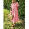imagechouyatou Womens Summer Striped Midi Long Shirt Dress Casual Loose Short Sleeve Button Down DressRed