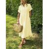 imagechouyatou Womens Summer Striped Midi Long Shirt Dress Casual Loose Short Sleeve Button Down DressYellow