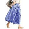 imagechouyatou Womens Cotton Linen Pants Elastic Waist Plaid Gingham Wide Leg Capri Palazzo PantsBright Blue