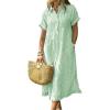 imagechouyatou Womens Summer Striped Midi Long Shirt Dress Casual Loose Short Sleeve Button Down DressGreen