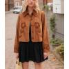 imagechouyatou Women Fall Floral Faux Suede Leather Jacket Casual Crop Button Down Suede Trucker Jacket OuterwearBrown