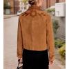 imagechouyatou Women Fall Floral Faux Suede Leather Jacket Casual Crop Button Down Suede Trucker Jacket OuterwearBrown