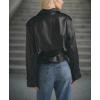 imagechouyatou Womens Fall Belted Faux Leather Jacket Modo Business Casual Faux Leather Short Trench CoatBlack