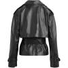 imagechouyatou Womens Fall Belted Faux Leather Jacket Modo Business Casual Faux Leather Short Trench CoatBlack