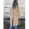 imagechouyatou Womens Vintage Corduroy Collar Faux Leather Jacket Single Breasted Pu Leather Long Trench Coat OuterwearKhaki