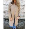 imagechouyatou Womens Vintage Corduroy Collar Faux Leather Jacket Single Breasted Pu Leather Long Trench Coat OuterwearKhaki