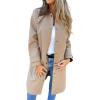 imagechouyatou Womens Vintage Corduroy Collar Faux Leather Jacket Single Breasted Pu Leather Long Trench Coat OuterwearKhaki