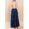 imagechouyatou Womens 2025 Casual ALine Tiered Maxi Jean Skirt Flowy Swing Pleated Boho Long Denim SkirtDark Blue