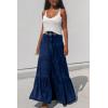 imagechouyatou Womens 2025 Casual ALine Tiered Maxi Jean Skirt Flowy Swing Pleated Boho Long Denim SkirtDark Blue