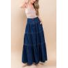 imagechouyatou Womens 2025 Casual ALine Tiered Maxi Jean Skirt Flowy Swing Pleated Boho Long Denim SkirtDark Blue