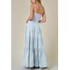 imagechouyatou Womens 2025 Casual ALine Tiered Maxi Jean Skirt Flowy Swing Pleated Boho Long Denim SkirtLight Blue