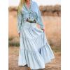 imagechouyatou Womens 2025 Casual ALine Tiered Maxi Jean Skirt Flowy Swing Pleated Boho Long Denim SkirtLight Blue
