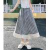 imagechouyatou Womens Casual Elastic Waist Plaid Skirt Lace Eyelet Ruffle Skirt Gingham Swing Midi Long SkirtBlack