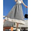 imagechouyatou Womens Casual Elastic Waist Plaid Skirt Lace Eyelet Ruffle Skirt Gingham Swing Midi Long SkirtBlack