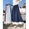 imagechouyatou Womens Casual Elastic Waist Plaid Skirt Lace Eyelet Ruffle Skirt Gingham Swing Midi Long SkirtNavy