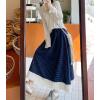 imagechouyatou Womens Casual Elastic Waist Plaid Skirt Lace Eyelet Ruffle Skirt Gingham Swing Midi Long SkirtNavy