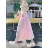 imagechouyatou Womens Casual Elastic Waist Plaid Skirt Lace Eyelet Ruffle Skirt Gingham Swing Midi Long SkirtPink