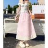 imagechouyatou Womens Casual Elastic Waist Plaid Skirt Lace Eyelet Ruffle Skirt Gingham Swing Midi Long SkirtPink