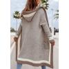 imagechouyatou Womens Color Block Vertical Striped Open Front Oversized Hooded Long Cardigan Sweaters with Pockets